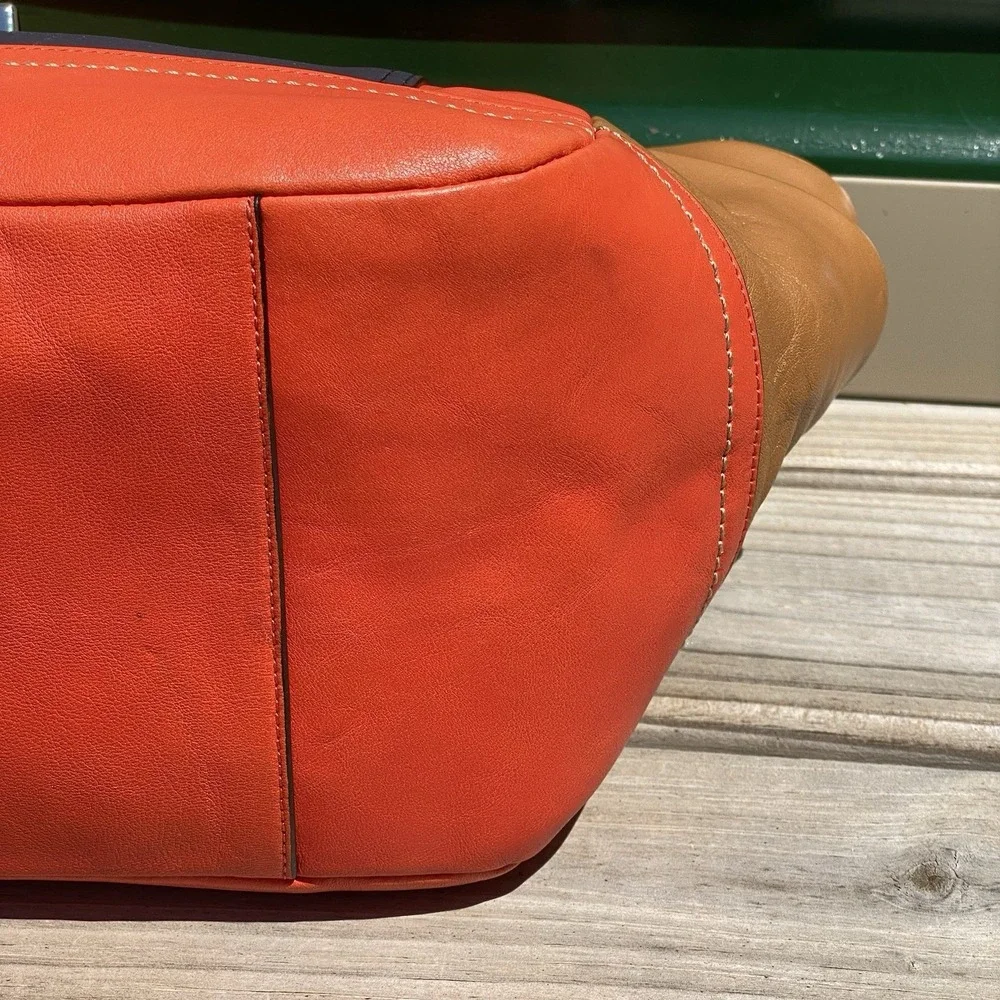 Coach Park Quilted Colorblock Carrie F24065 Vermillion Multi Leather Tote Bag
